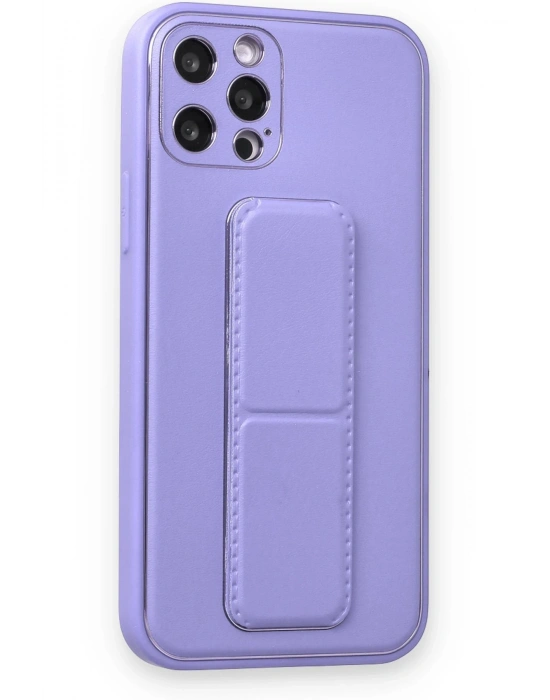 Newface iPhone 12 Pro Kılıf Coco Deri Standlı Kapak - Koyu Lila