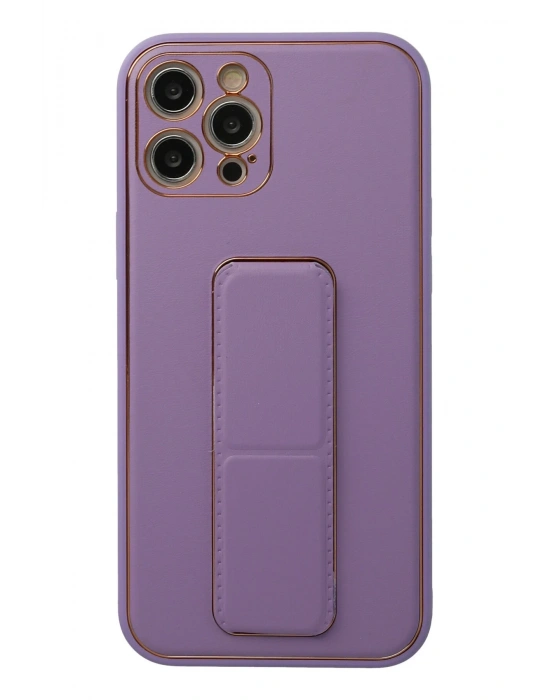 Newface iPhone 12 Pro Kılıf Coco Deri Standlı Kapak - Lila