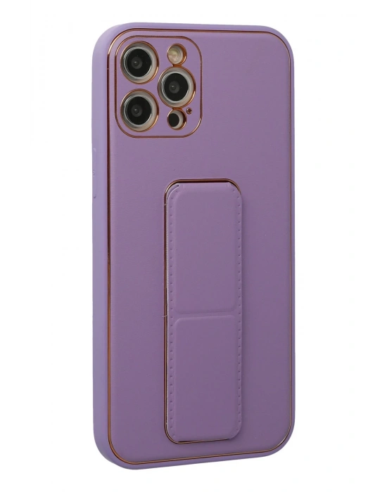 Newface iPhone 12 Pro Kılıf Coco Deri Standlı Kapak - Lila