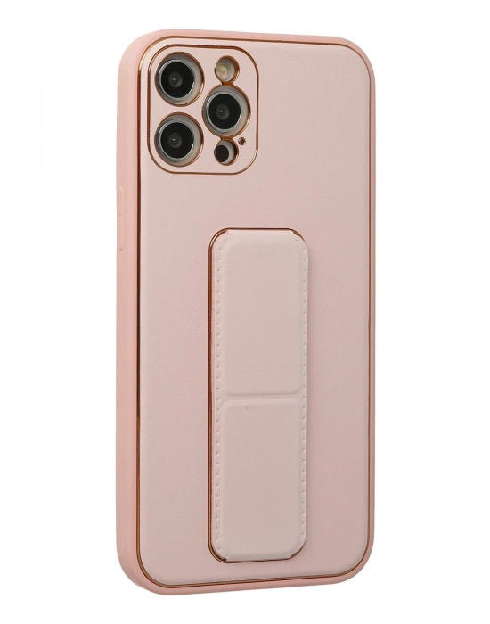 Newface iPhone 12 Pro Kılıf Coco Deri Standlı Kapak - Pembe
