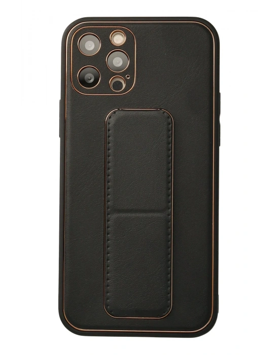 Newface iPhone 12 Pro Kılıf Coco Deri Standlı Kapak - Siyah