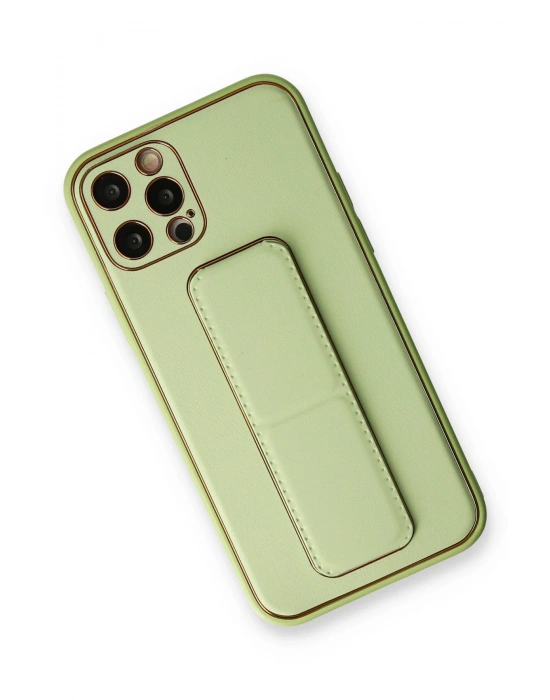 Newface iPhone 12 Pro Kılıf Coco Deri Standlı Kapak - Su Yeşili