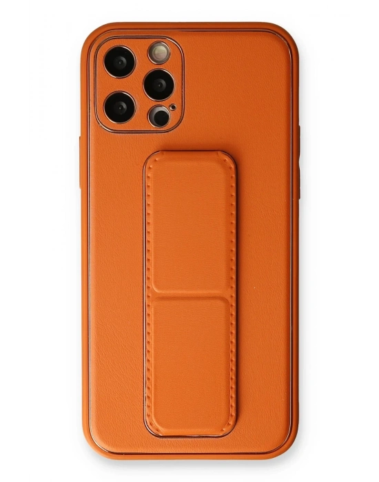 Newface iPhone 12 Pro Kılıf Coco Deri Standlı Kapak - Turuncu