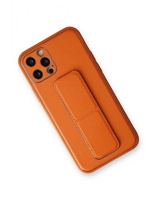 Newface iPhone 12 Pro Kılıf Coco Deri Standlı Kapak - Turuncu
