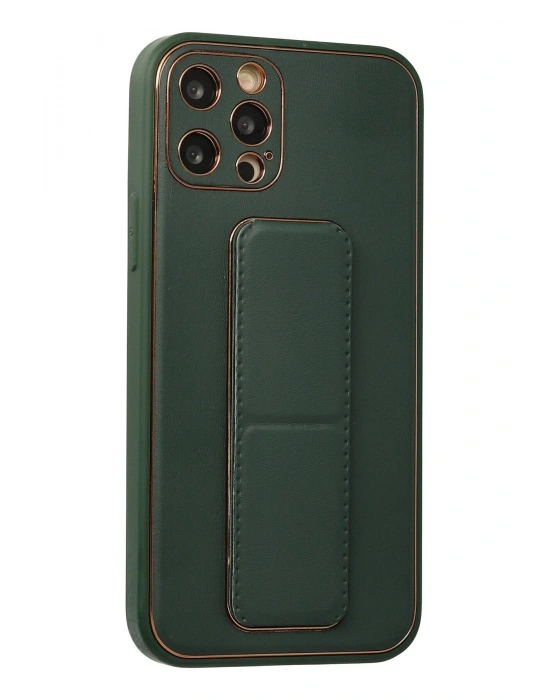 Newface iPhone 12 Pro Kılıf Coco Deri Standlı Kapak - Yeşil
