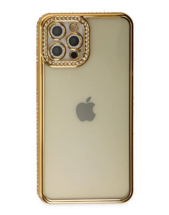 Newface iPhone 12 Pro Kılıf Joke Taşlı Silikon - Gold