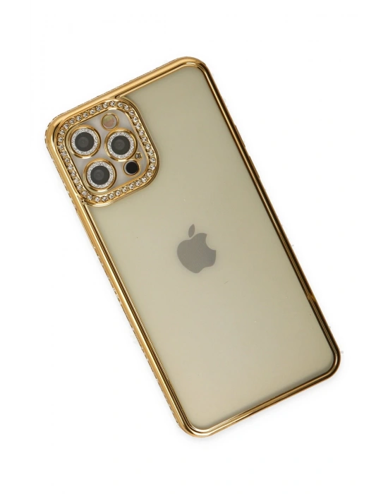 Newface iPhone 12 Pro Kılıf Joke Taşlı Silikon - Gold