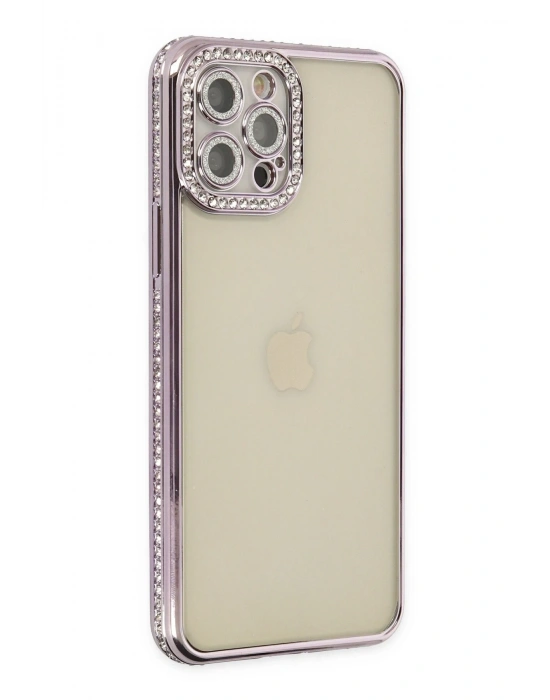 Newface iPhone 12 Pro Kılıf Joke Taşlı Silikon - Mor