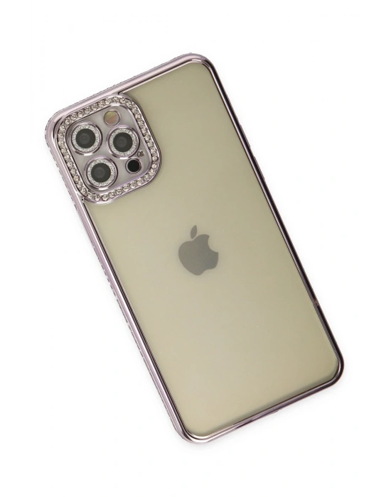 Newface iPhone 12 Pro Kılıf Joke Taşlı Silikon - Mor