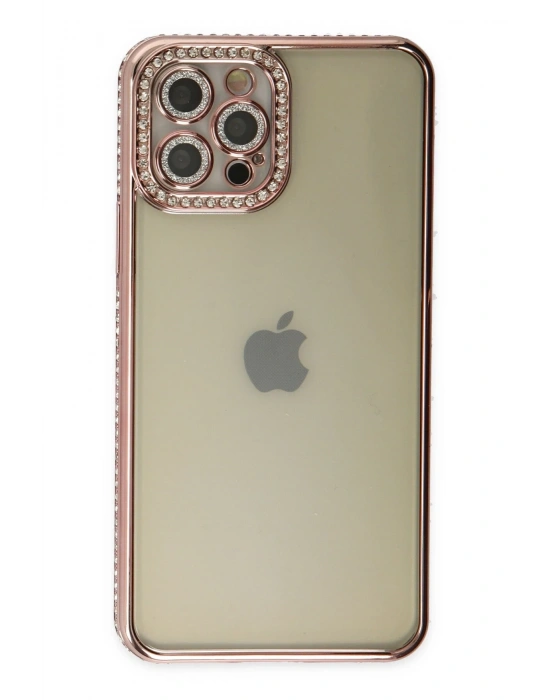 Newface iPhone 12 Pro Kılıf Joke Taşlı Silikon - Pembe