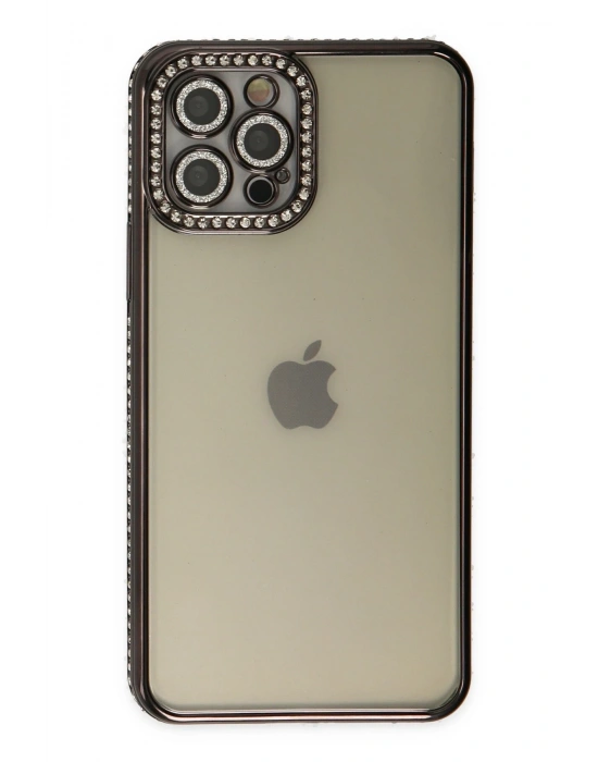 Newface iPhone 12 Pro Kılıf Joke Taşlı Silikon - Siyah