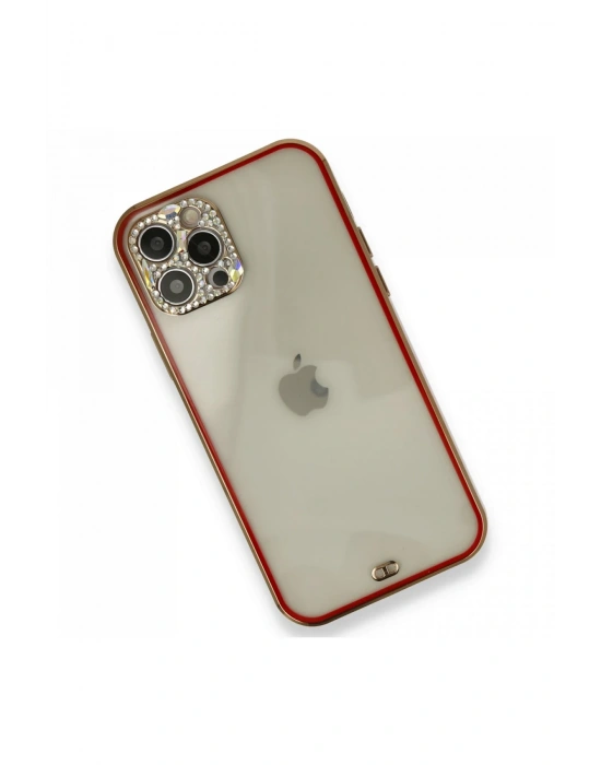 Newface iPhone 12 Pro Kılıf Liva Taşlı Silikon - Kırmızı