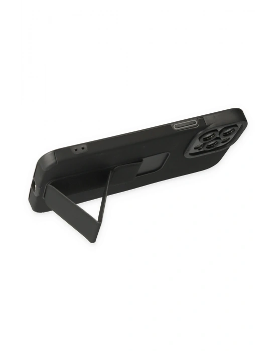 Newface iPhone 12 Pro Kılıf Mega Standlı Silikon - Siyah