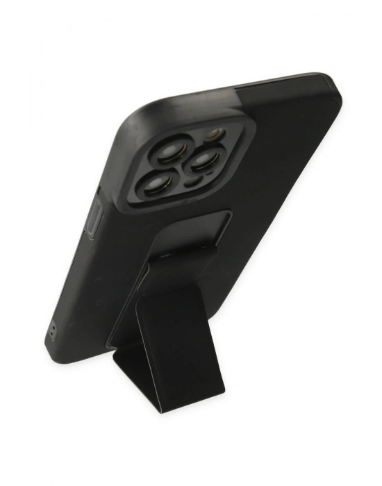 Newface iPhone 12 Pro Kılıf Mega Standlı Silikon - Siyah