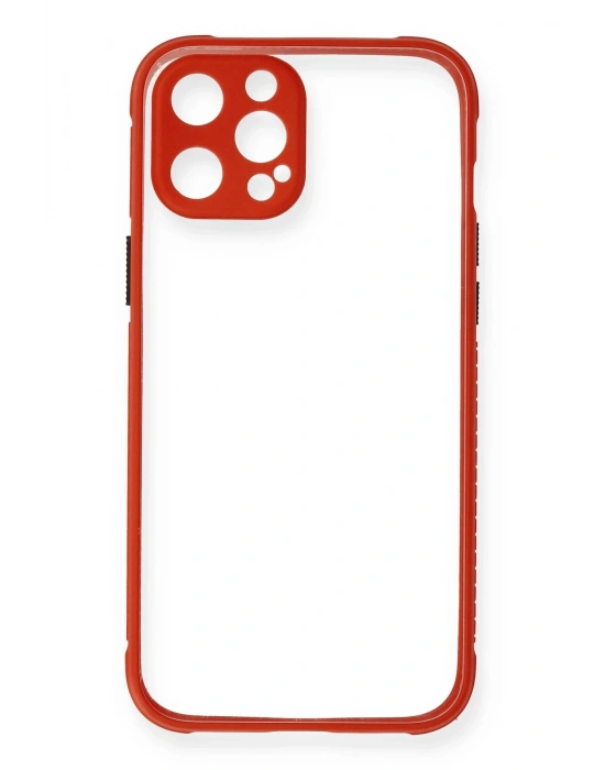 Newface iPhone 12 Pro Kılıf Miami Şeffaf Silikon - Kırmızı