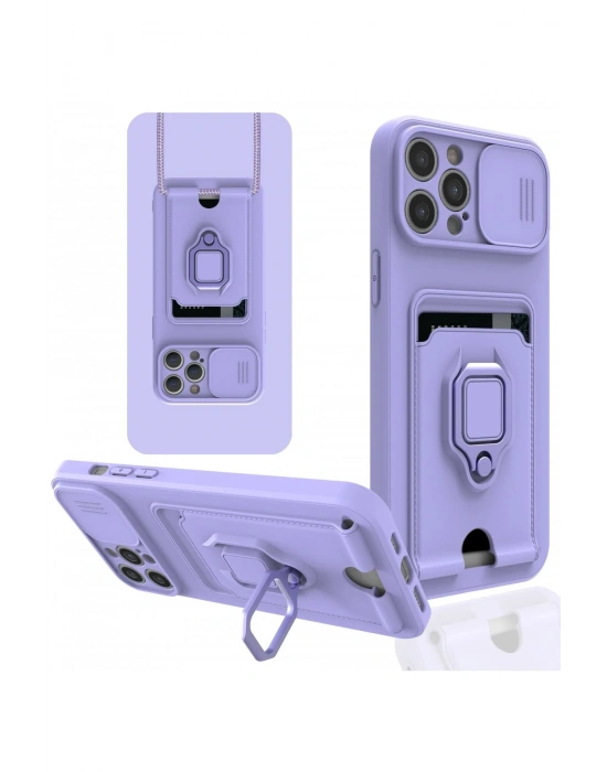 Newface iPhone 12 Pro Kılıf Zuma Kartvizitli Yüzüklü Silikon - Lila