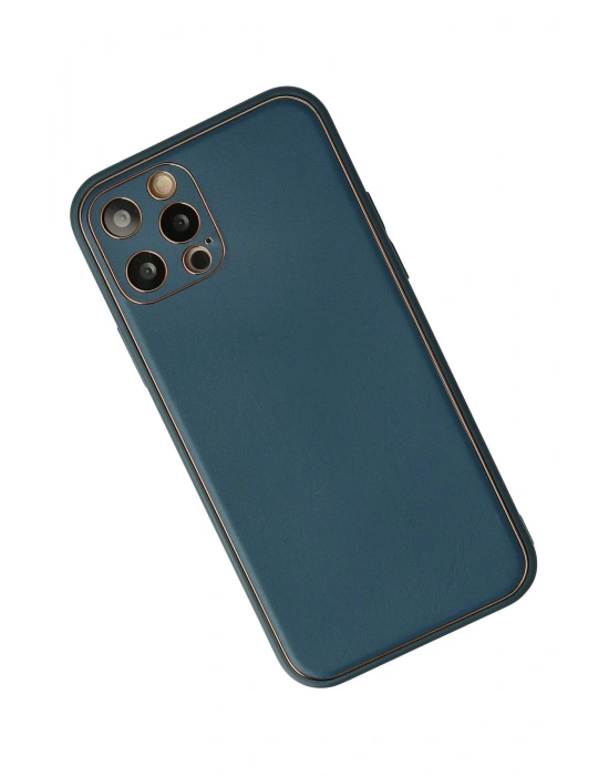 Newface iPhone 12 Pro Max Kılıf Coco Deri Silikon Kapak - Mavi