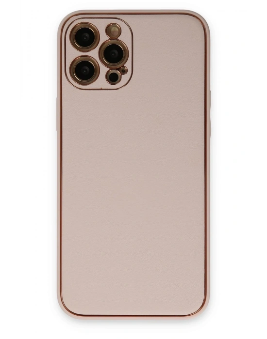 Newface iPhone 12 Pro Max Kılıf Coco Deri Silikon Kapak - Pudra