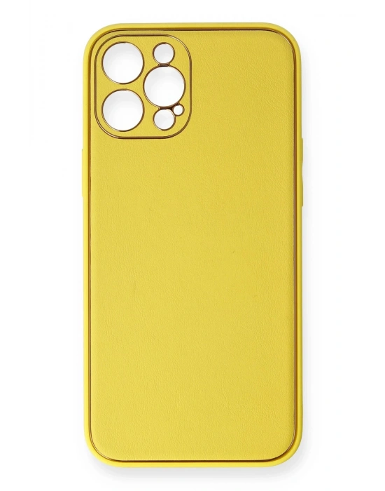 Newface iPhone 12 Pro Max Kılıf Coco Deri Silikon Kapak - Sarı