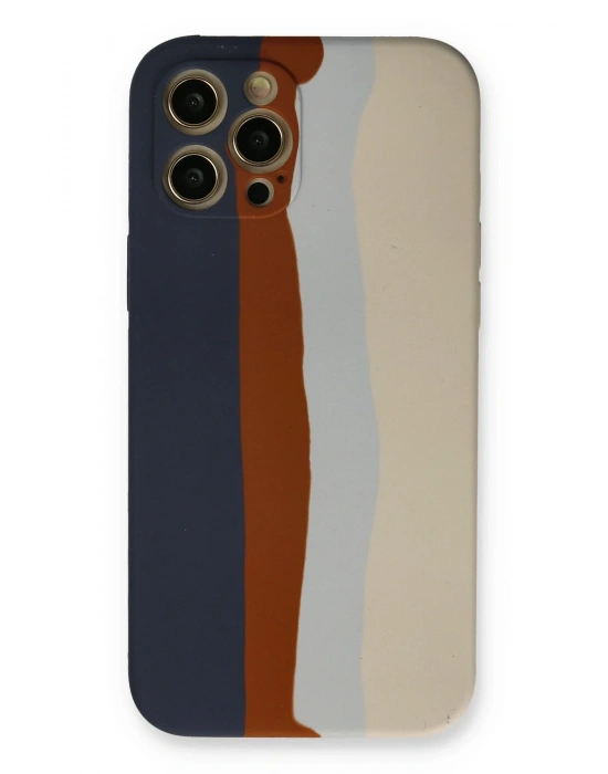 Newface iPhone 12 Pro Max Kılıf Ebruli Lansman Silikon - Lacivert-Krem