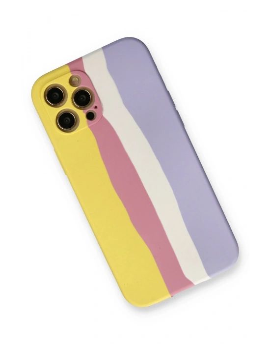 Newface iPhone 12 Pro Max Kılıf Ebruli Lansman Silikon - Sarı-Mavi