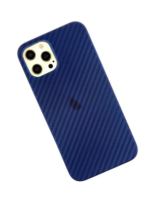 Newface iPhone 12 Pro Max Kılıf Karbon PP Silikon - Mavi