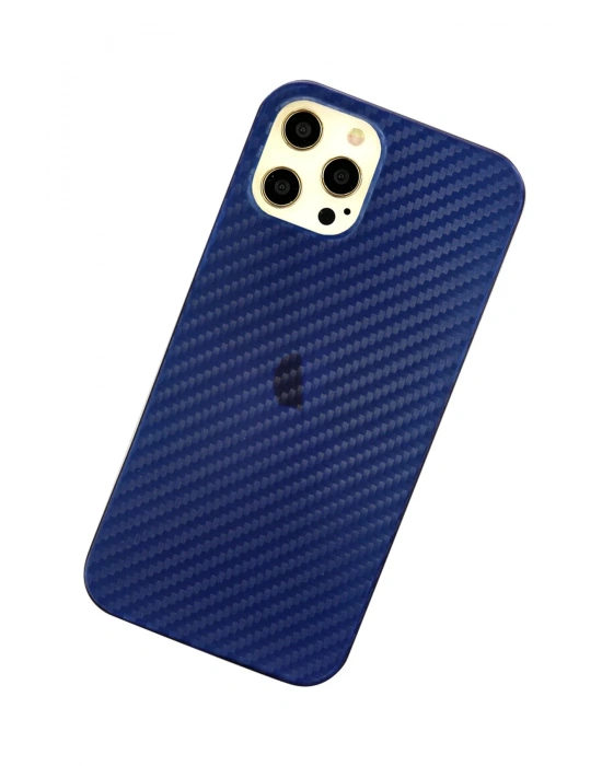 Newface iPhone 12 Pro Max Kılıf Karbon PP Silikon - Mavi