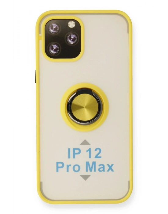 Newface iPhone 12 Pro Max Kılıf Montreal Yüzüklü Silikon Kapak - Sarı