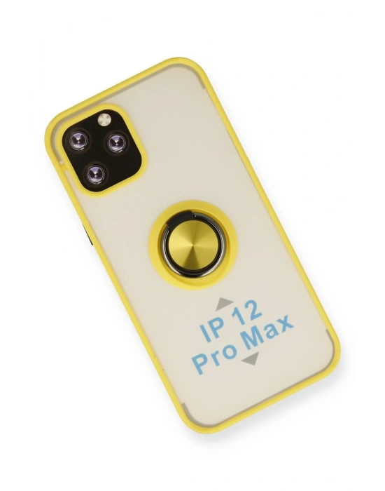 Newface iPhone 12 Pro Max Kılıf Montreal Yüzüklü Silikon Kapak - Sarı