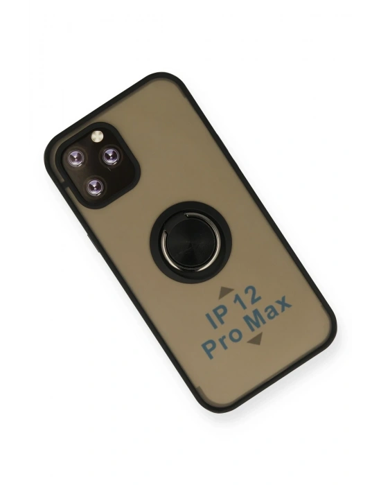 Newface iPhone 12 Pro Max Kılıf Montreal Yüzüklü Silikon Kapak - Siyah