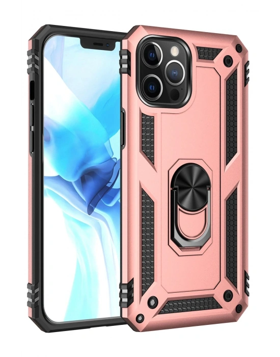 Newface iPhone 12 Pro Max Kılıf Sofya Yüzüklü Silikon Kapak - Rose