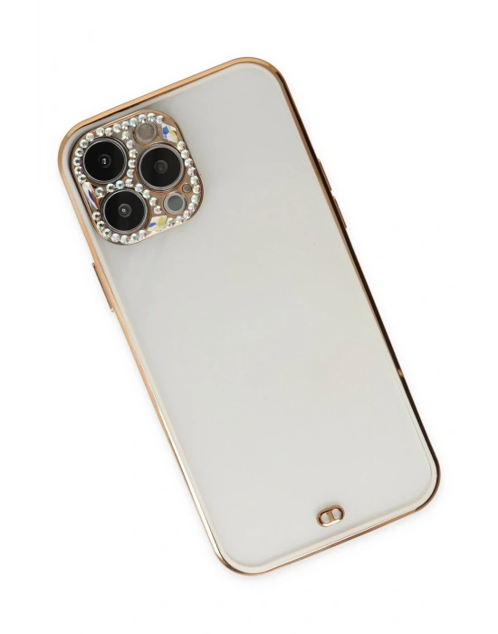 Newface iPhone 13 Pro Kılıf Liva Taşlı Silikon - Beyaz