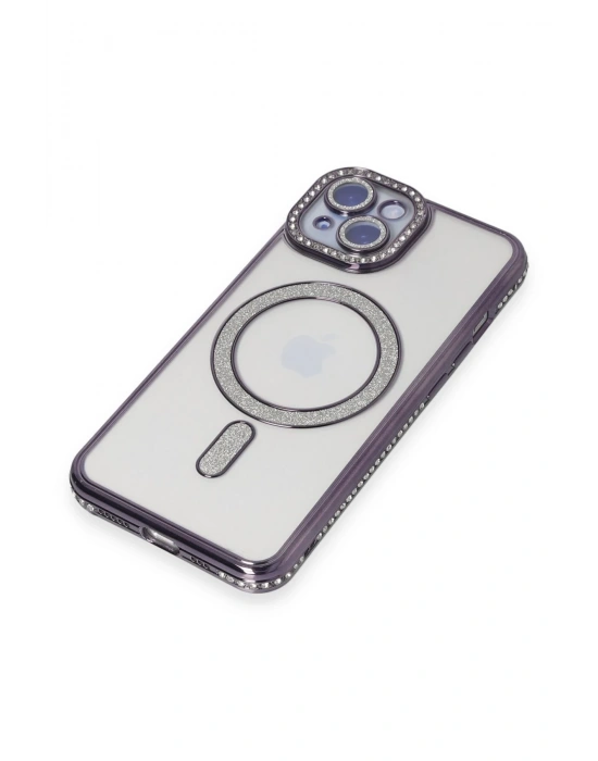 Newface iPhone 14 Kılıf Joke Simli Magneticsafe Kılıf - Derin Mor