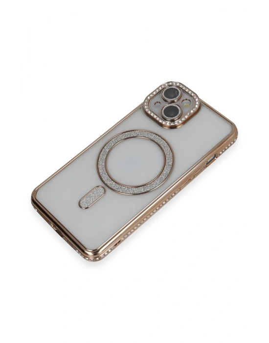 Newface iPhone 14 Kılıf Joke Simli Magneticsafe Kılıf - Gold