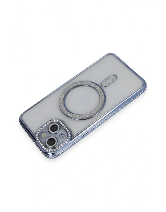 Newface iPhone 14 Kılıf Joke Simli Magneticsafe Kılıf - Mavi