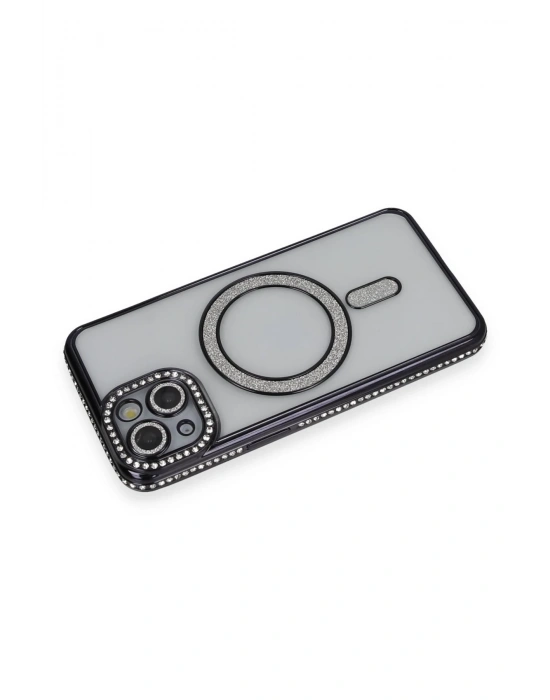 Newface iPhone 14 Kılıf Joke Simli Magneticsafe Kılıf - Siyah