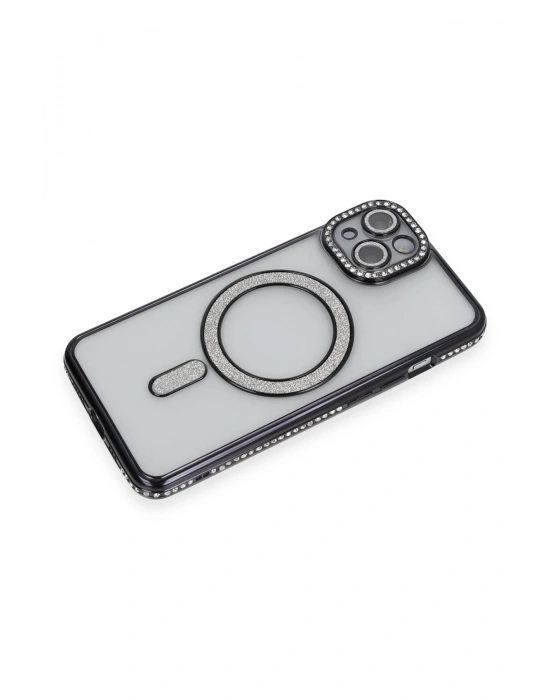 Newface iPhone 14 Kılıf Joke Simli Magneticsafe Kılıf - Siyah