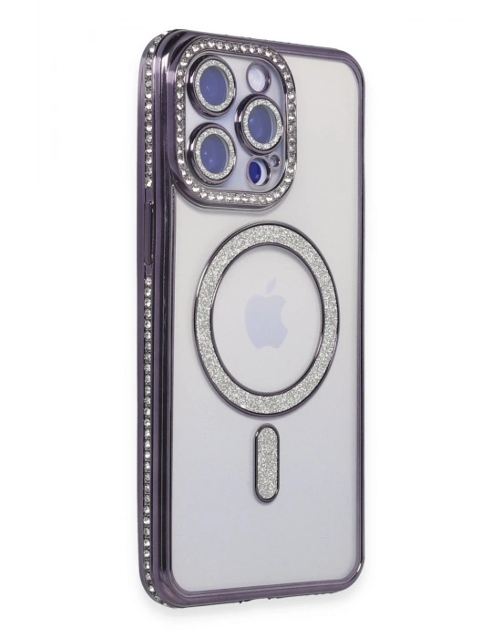 Newface iPhone 14 Pro Kılıf Joke Simli Magneticsafe Kılıf - Derin Mor