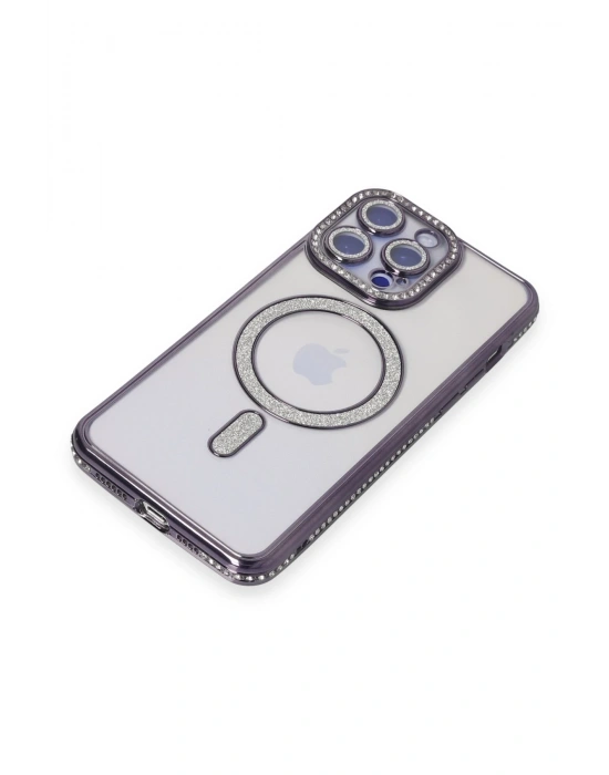 Newface iPhone 14 Pro Kılıf Joke Simli Magneticsafe Kılıf - Derin Mor