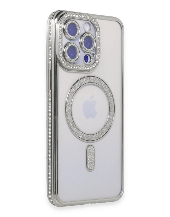 Newface iPhone 14 Pro Kılıf Joke Simli Magneticsafe Kılıf - Gümüş