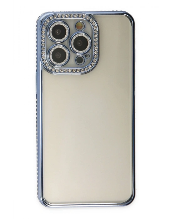 Newface iPhone 14 Pro Kılıf Joke Taşlı Silikon - Mavi