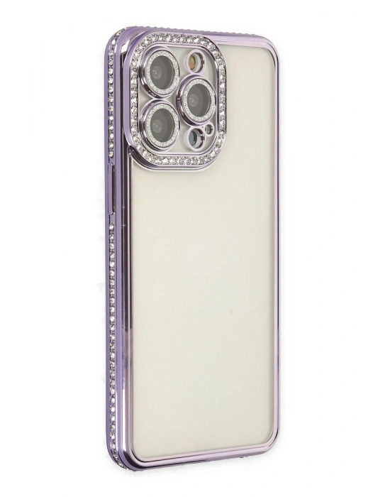 Newface iPhone 14 Pro Kılıf Joke Taşlı Silikon - Mor