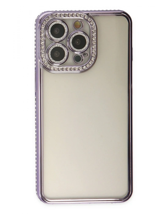 Newface iPhone 14 Pro Kılıf Joke Taşlı Silikon - Mor