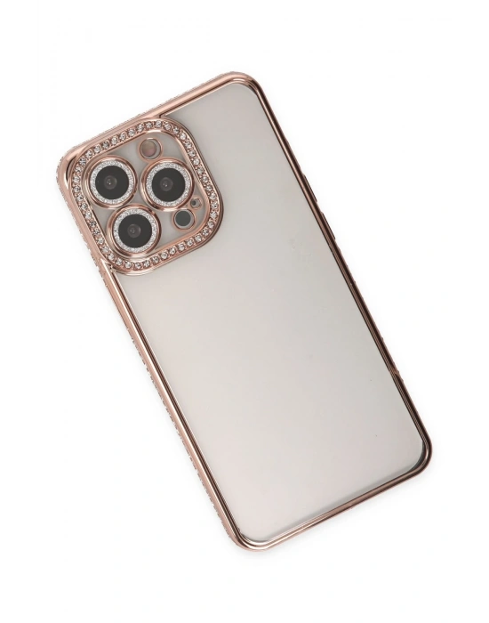 Newface iPhone 14 Pro Kılıf Joke Taşlı Silikon - Pembe