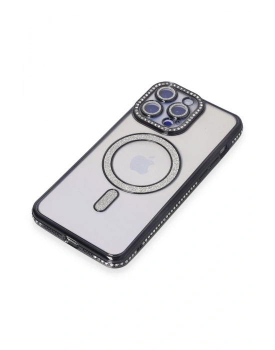 Newface iPhone 14 Pro Max Kılıf Joke Simli Magneticsafe Kılıf - Siyah