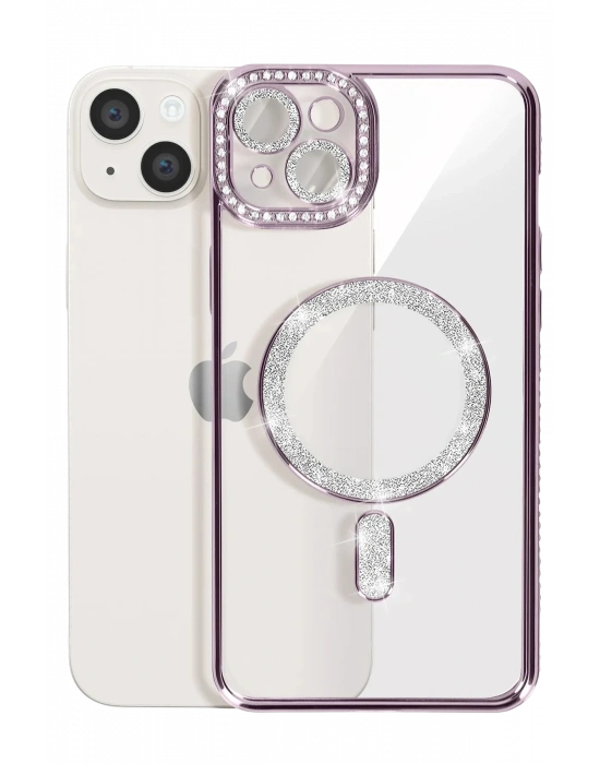 Newface iPhone 15 Kılıf Joke Simli Magneticsafe Kılıf - Derin Mor