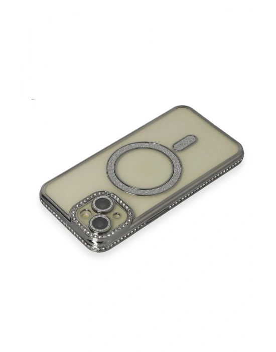 Newface iPhone 15 Kılıf Joke Simli Magneticsafe Kılıf - Gri