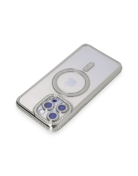 Newface iPhone 15 Pro Kılıf Joke Simli Magneticsafe Kılıf - Gümüş