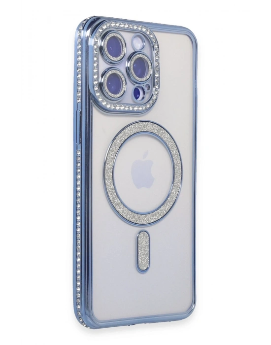 Newface iPhone 15 Pro Kılıf Joke Simli Magneticsafe Kılıf - Mavi