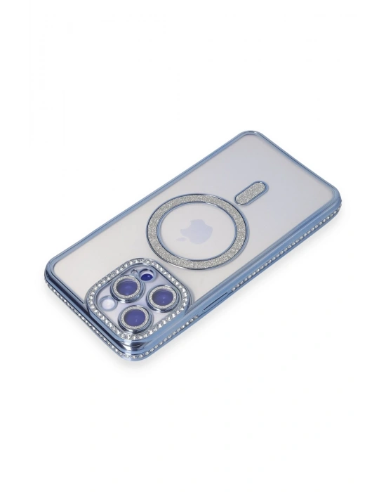 Newface iPhone 15 Pro Kılıf Joke Simli Magneticsafe Kılıf - Mavi